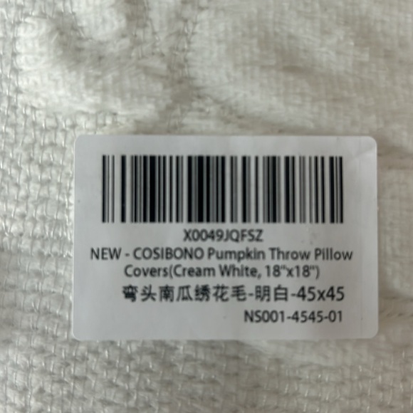 New in bag! Set of 2!! COSIBONO pumpkin throw pillow covers cream white. - Picture 3 of 3